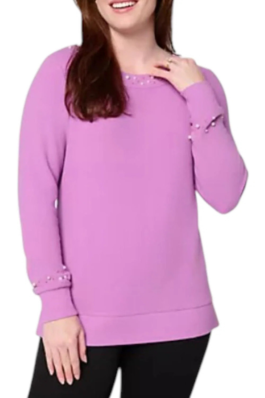 Jingle Belles by Kim Gravel Women's Simulated Pearl Boatneck Top Iris - Regular